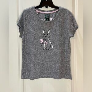 Laura Ashley Gray Tee with Scottish Terrier and Pink Bow Soft Size Medium